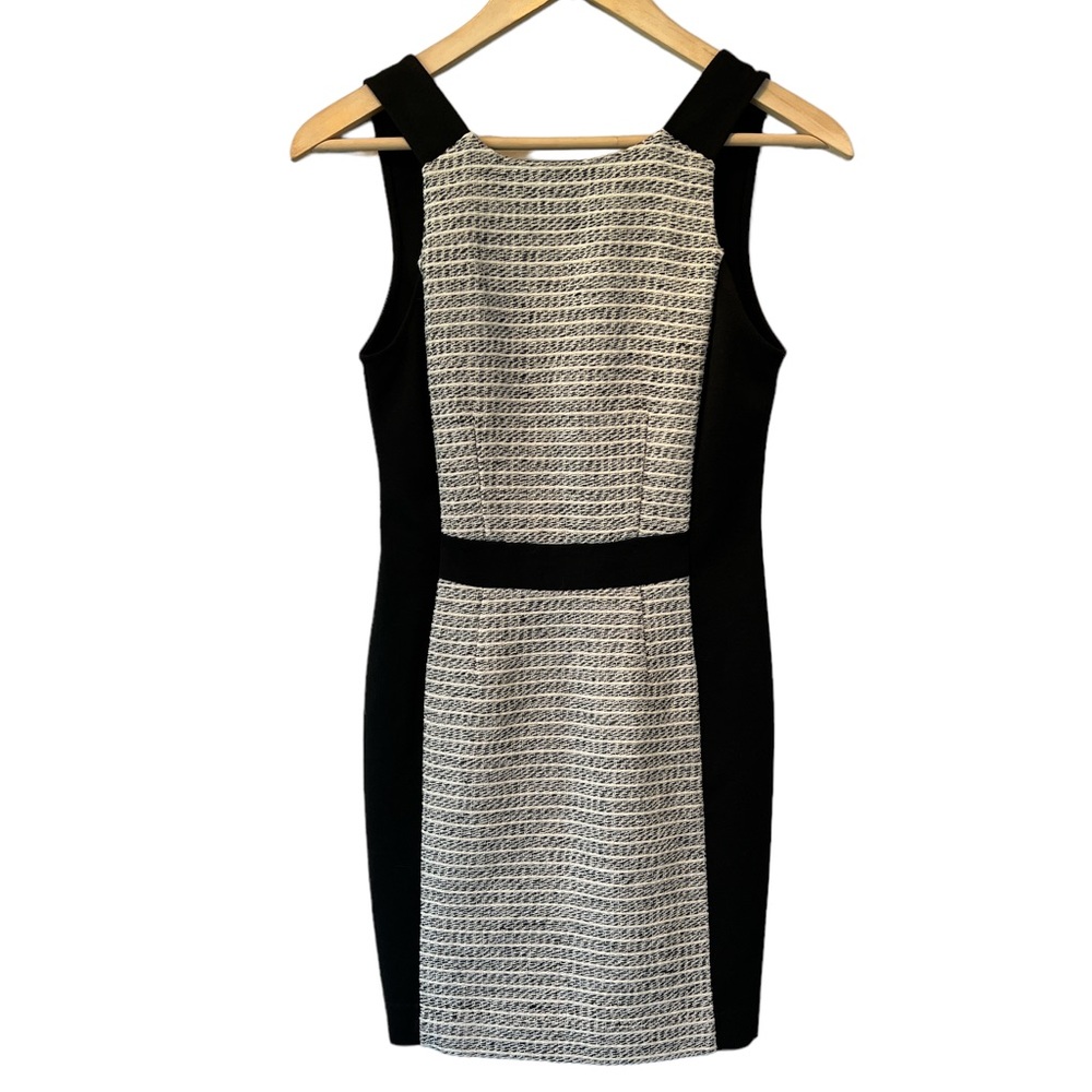 BCBGeneration Black and White Textured Panel Sheath Dress